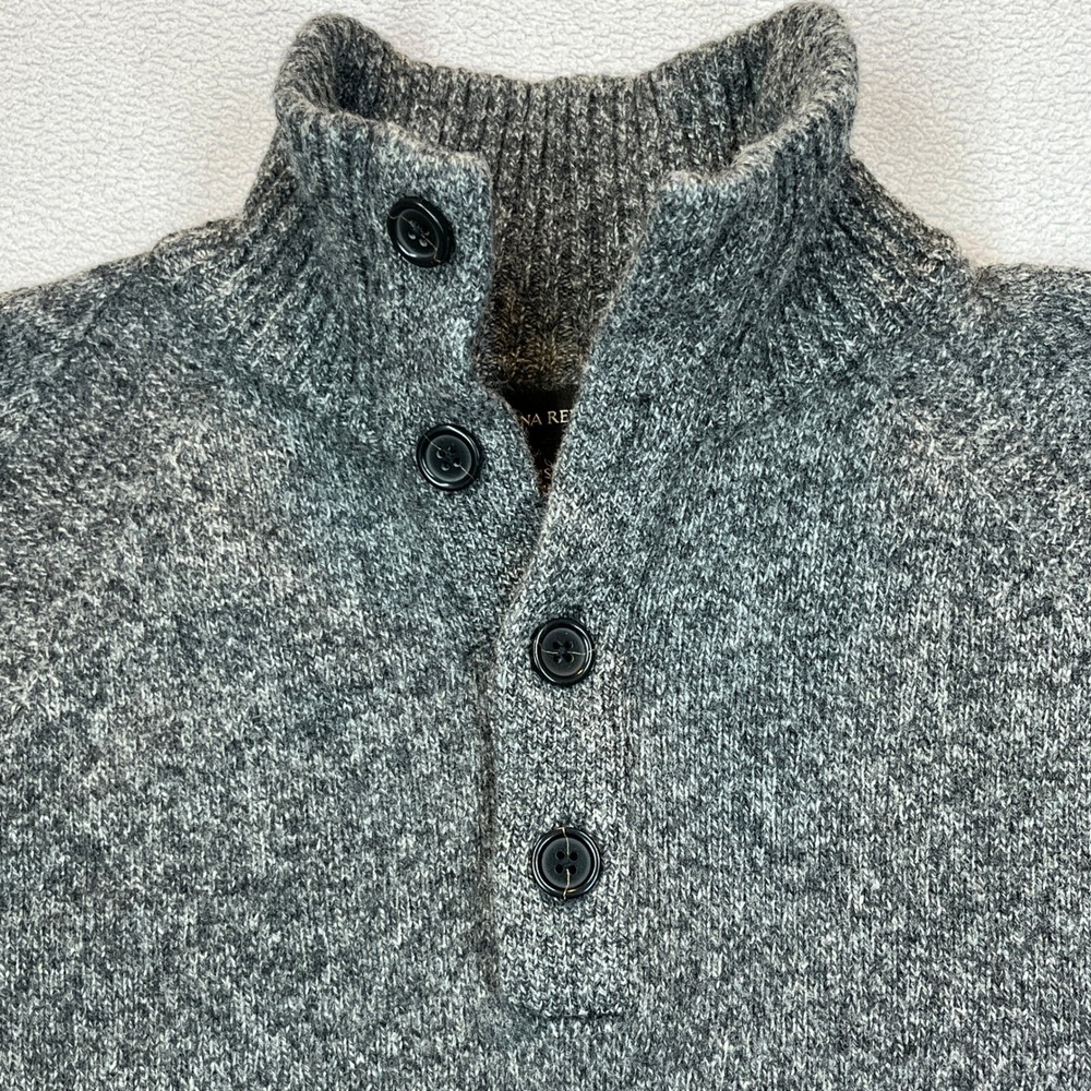 Banana Republic Mens S Merino Wool Sweater Gray Button Mock Neck Pullover